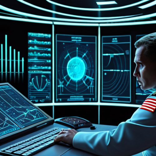 Home 7 **Prompt 1: The Invisible Electronic Battlefield**
"A sophisticated, futuristic naval command center at night. Holographic displays shimmer with abstract, flowing patterns of electronic signals and data streams, overlaying a stylized radar map of the ocean. A lone, focused naval officer, seen from behind, is engrossed in the glowing information, symbolizing the deep analysis of enemy electronic signatures (SIGINT). The atmosphere is intelligent and slightly mysterious, emphasizing the unseen warfare of data and frequencies. The aesthetic is clean, high-tech, and conveys a sense of listening intently to the electronic environment, with subtle glows and reflections."