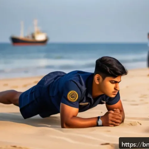 해군 입대 조건 및 절차 - A young Bengali male naval recruit in a neat, official navy uniform performing physical fitness exer...